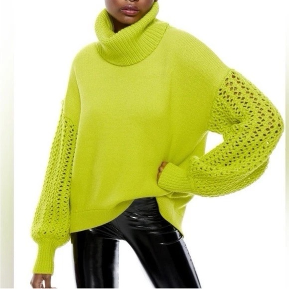 Alice + Olivia Wool Blend Adela Turtle Neck Sweater - Size XS - Chartreuse - Picture 2 of 11